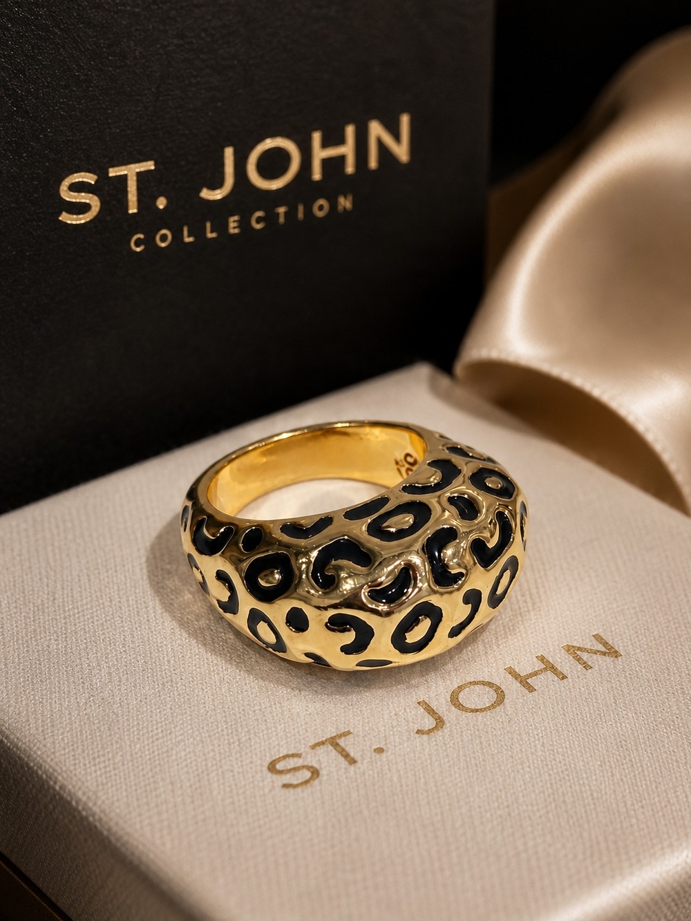 Authentic St. John Gold Leopard Enamel Dome Ring